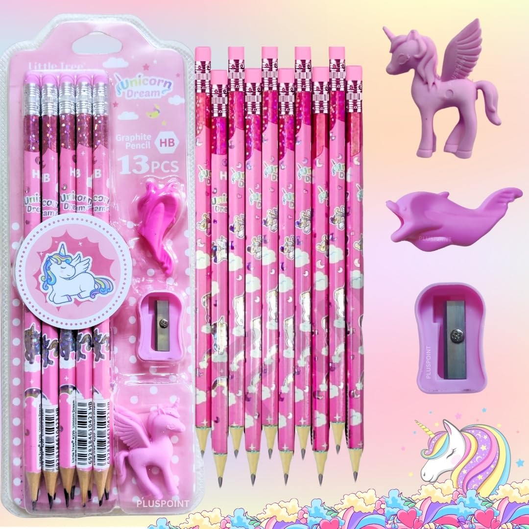 Unicorn Pencils Erasers Sharpener Colorful Kids Classroom Kit Motumal-motumal