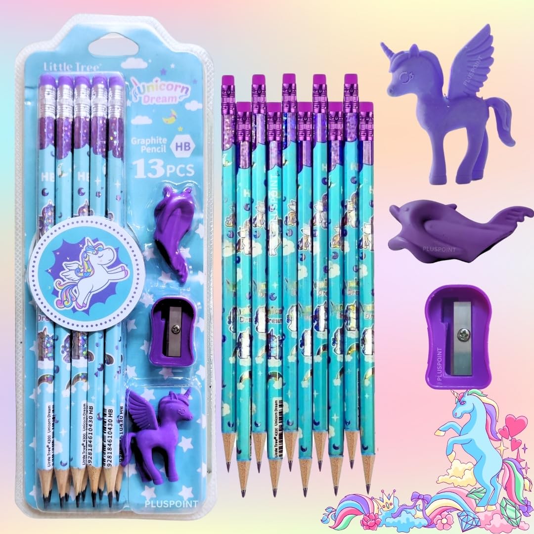 Unicorn Pencils Erasers Sharpener Colorful Kids Classroom Kit Motumal-motumal