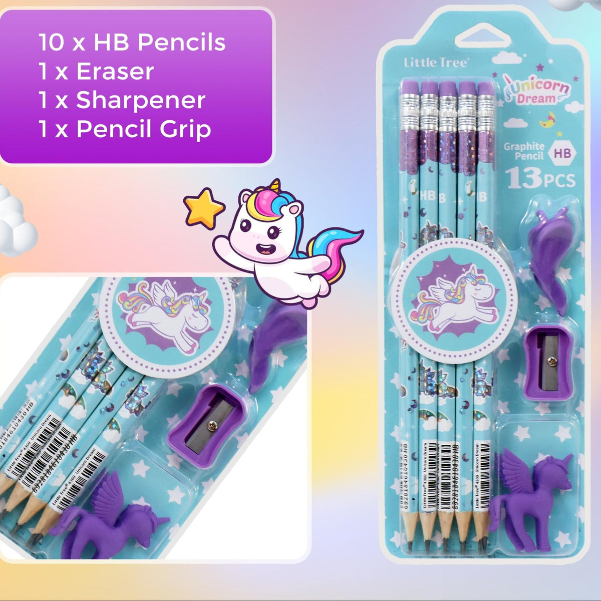 Unicorn Themed Stationery Pencils Erasers Bundle Motumal-motumal