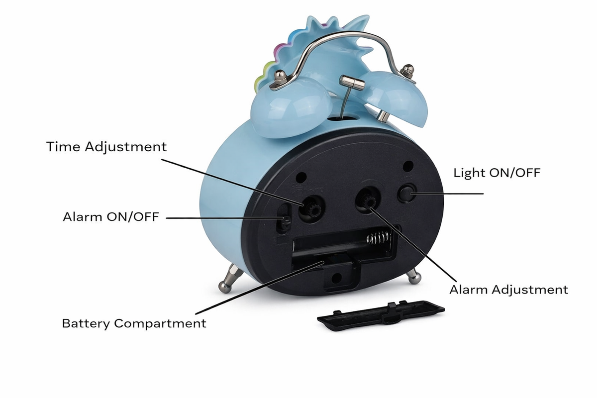 Unicorn-themed twin-bell alarm clock-motumal