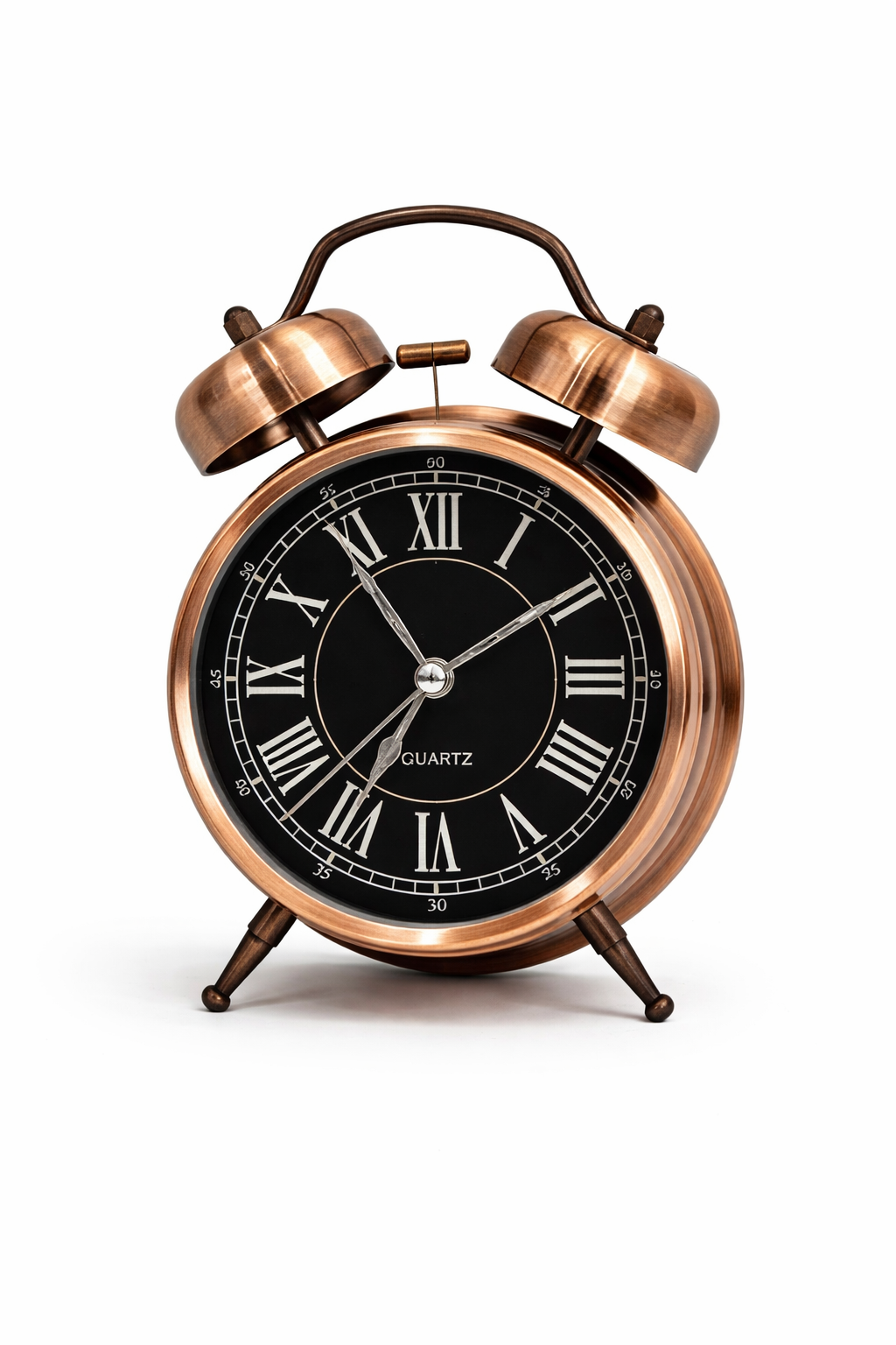 Vintage Twin-Bell Alarm Clock Copper Finish Antique Brass-motumal