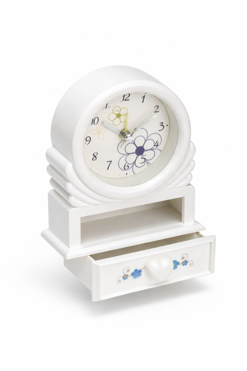 White Floral Desk Clock Heart Accent Decor Motumal-motumal