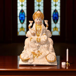 White Gold Maa Lakshmi Idol On Ornate Throne Decor Motumal-motumal