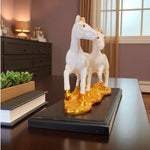 White Gold Running Horses Showpiece Premium Home Decor Motumal-motumal