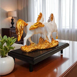 White Gold Running Horses Showpiece Premium Home Decor Motumal-motumal