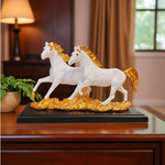 White Gold Running Horses Showpiece Premium Home Decor Motumal-motumal