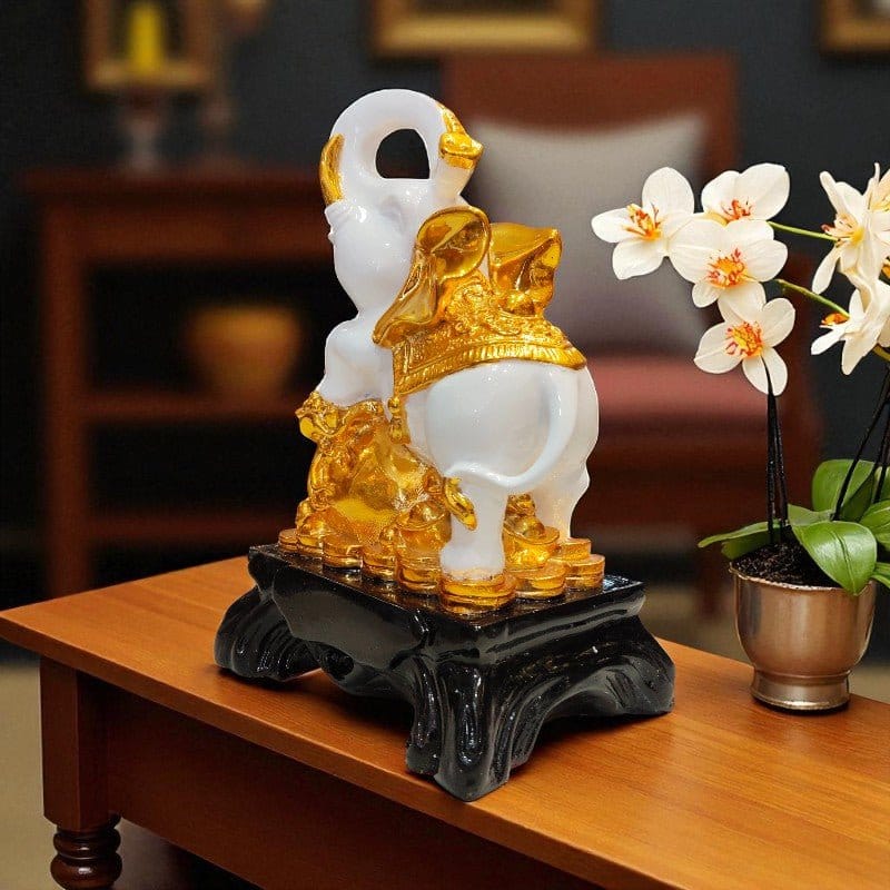 White Golden Elephant Showpiece Coin Decor Figurine Motumal-motumal