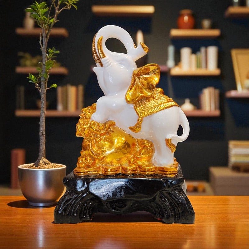 White Golden Elephant Showpiece Coin Decor Figurine Motumal-motumal