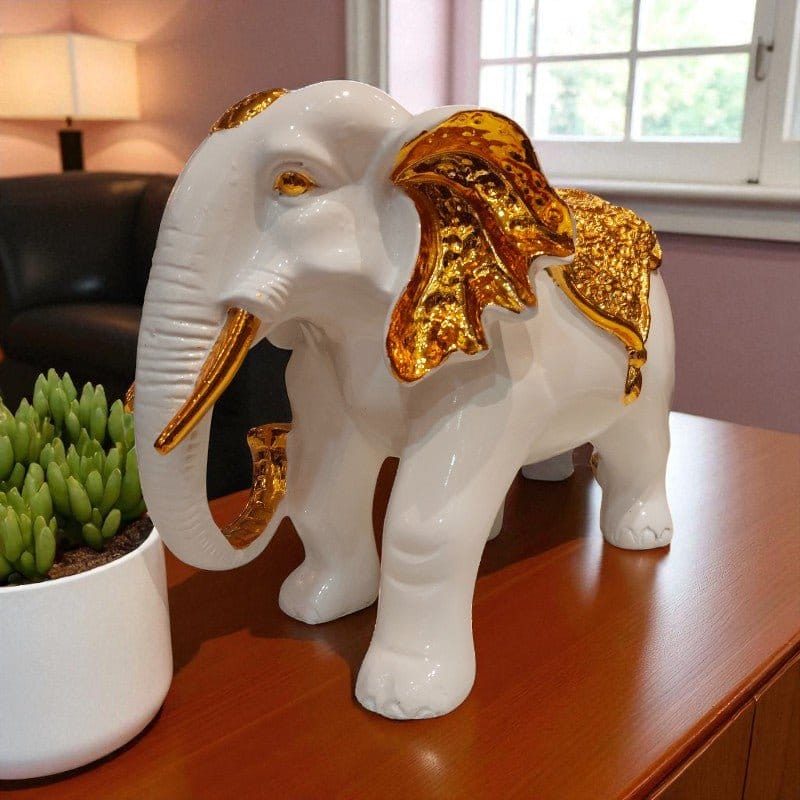 White Golden Royal Elephant Showpiece Decor Motumal-motumal