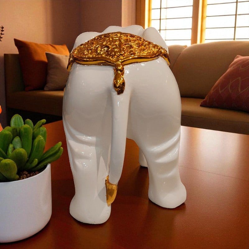 White Golden Royal Elephant Showpiece Decor Motumal-motumal