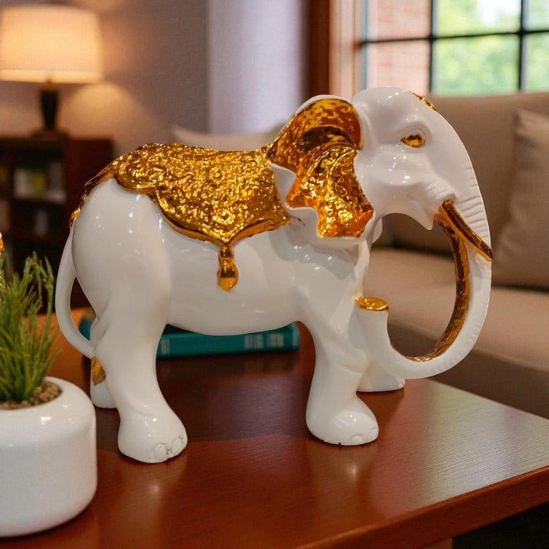 White Golden Royal Elephant Showpiece Decor Motumal-motumal