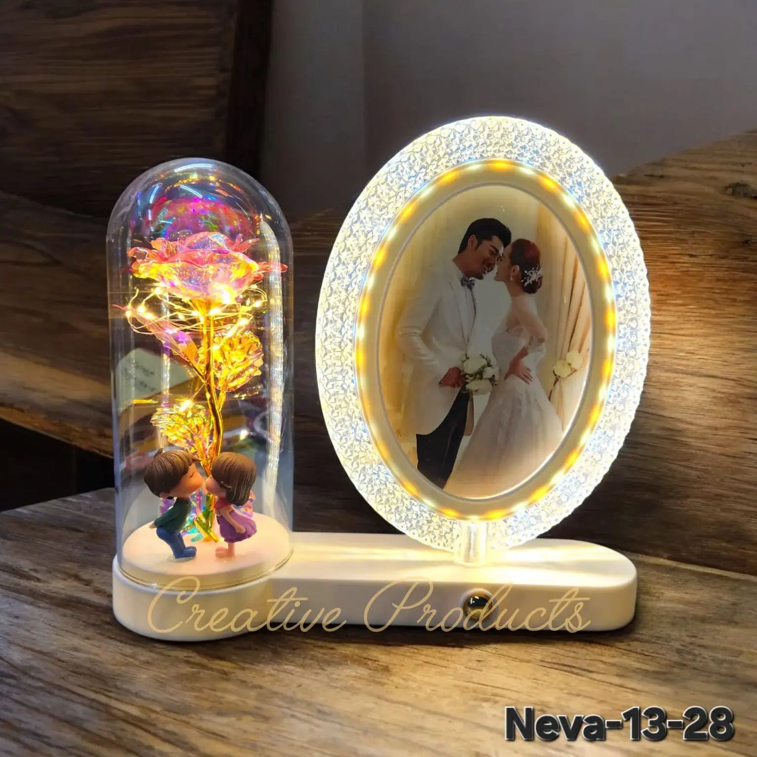 White Oval LED Photo Frame Illuminated Flower Pot Decor Motumal-motumal