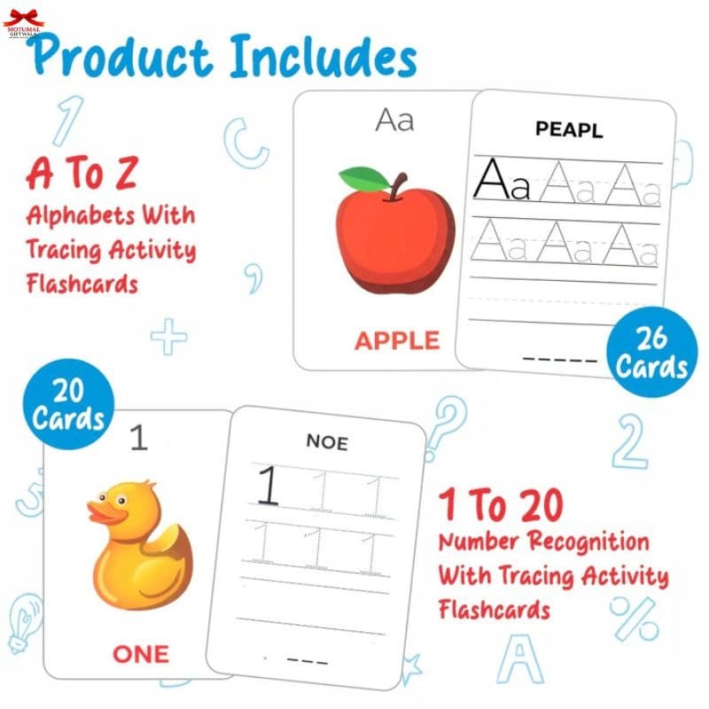 Wipe Clean Educational Flashcards 108 Alphabets Numbers Colors-motumal